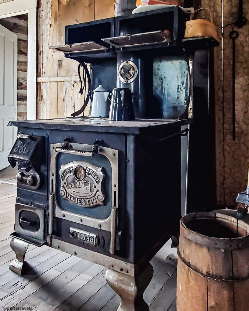 Kitchen, interior of the Hornbeck Homestead, antique black stove